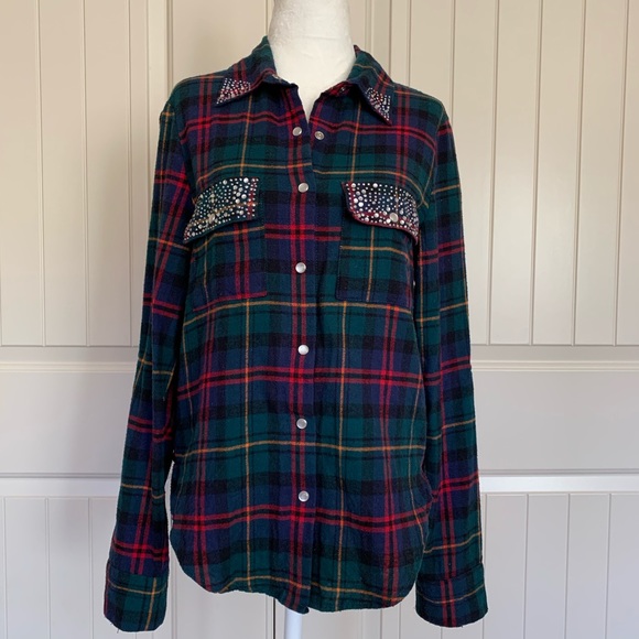 living doll Tops - Living Doll Flannel Shirt with Rhinestone Bling